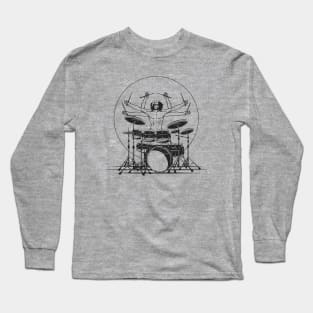 Vitruvian man parody of playing the drums for drummers funny Long Sleeve T-Shirt